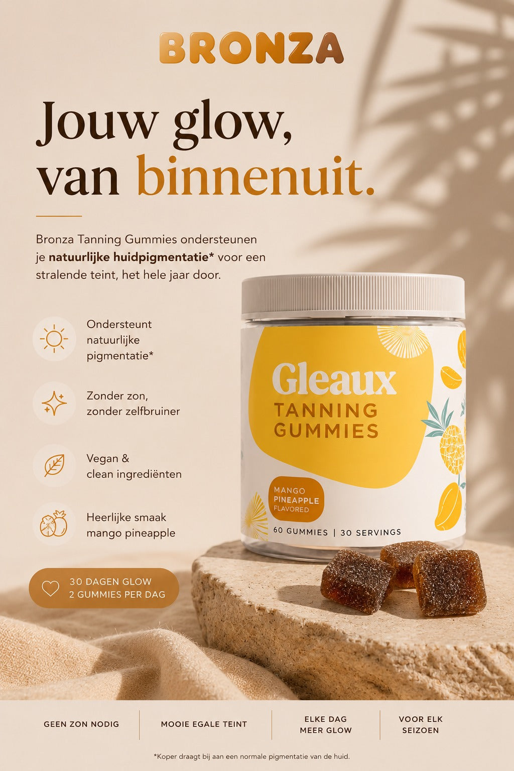 Gleaux™ Tanning Gummies — Gloed van Binnenuit | 60 stuks / 30 dagen